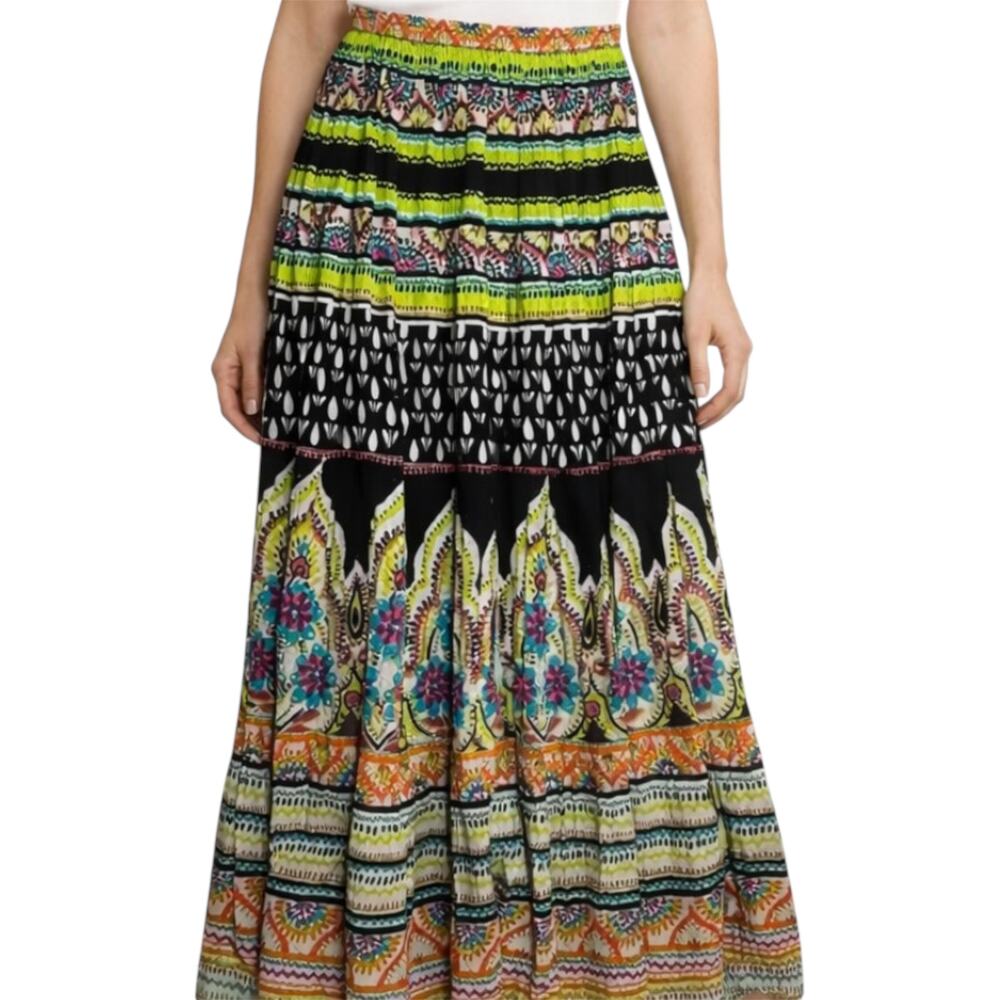 Soft Surroundings Summer Nights Maxi Skirt Boho Multi Pattern Beaded Small 29"